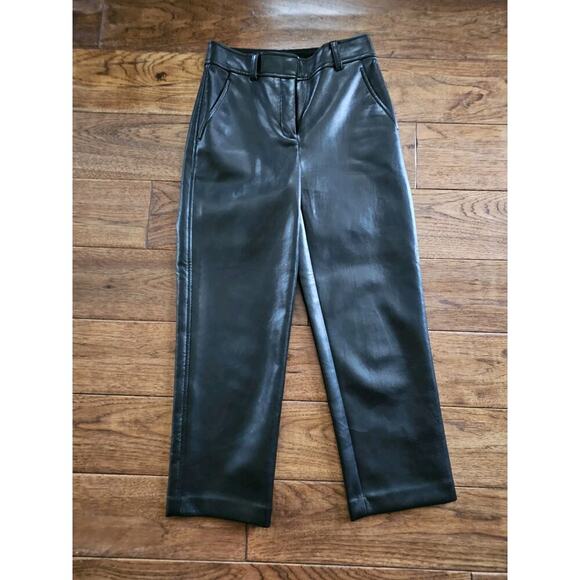 Aritzia Babaton Command Pants Faux Leather Black Vegan Size 00 Straight Leg EUC - Picture 1 of 10
